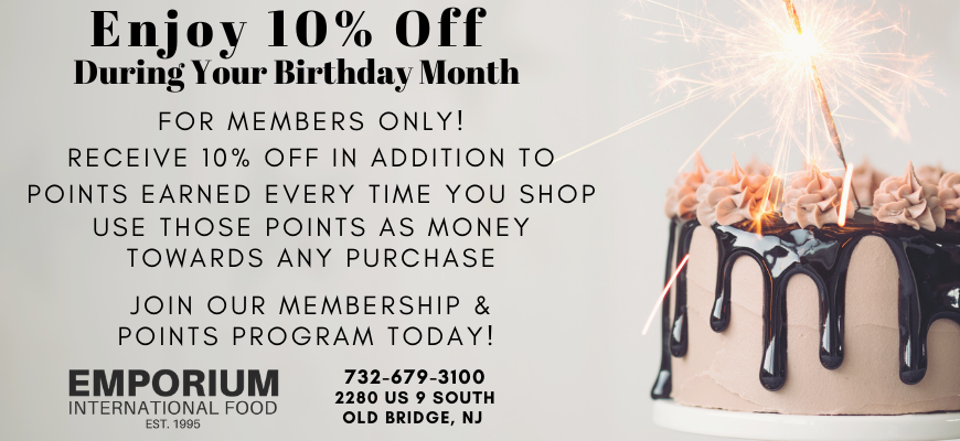 Ten percent birthday discount at Emporium International Food