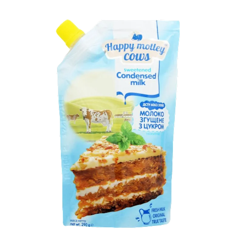 CONDENSED MILK WITH SUGAR LOW FAT 290GR HAPPY MOTLEY COWS