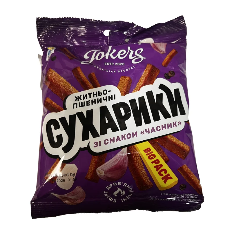 EUROPEAN RYE WHEAT CROUTONS GARLIC FLAVOR 100G JOKERS