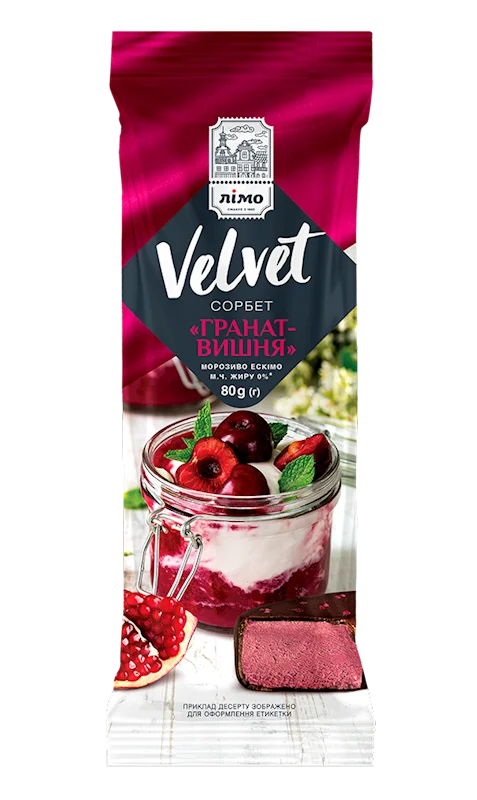LIMO VELVET ESKIMO SORBET POMEGRANATE & CHERRY W/CHOCOLATE GLAZE 80G