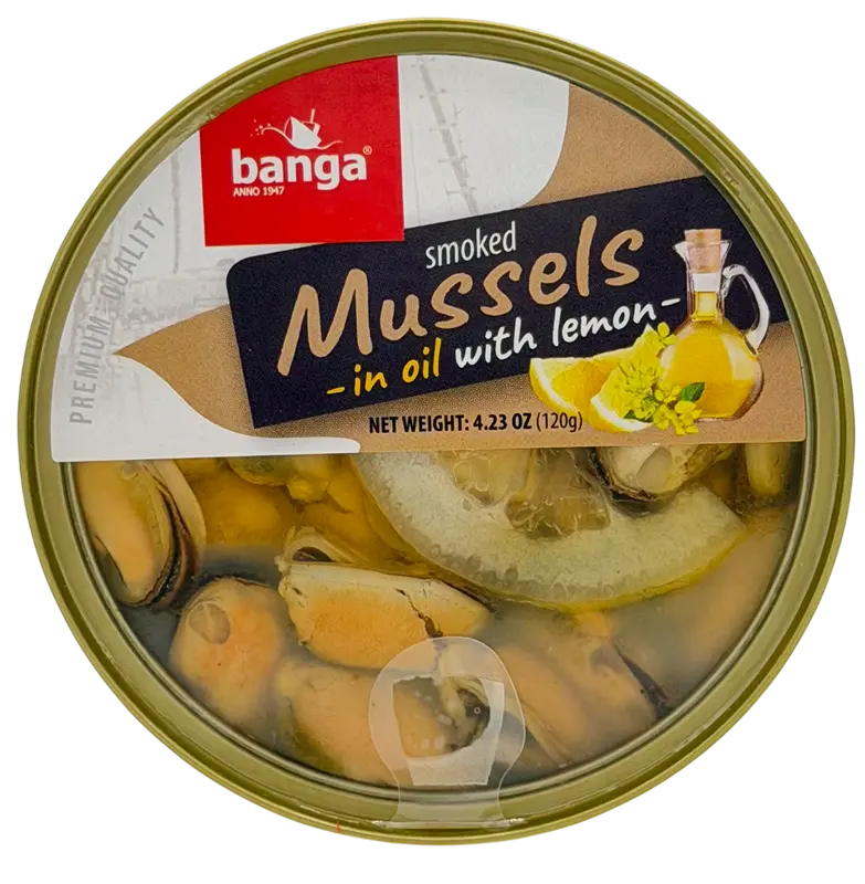 SMOKED MUSSELS IN OIL WITH LEMON 120GR BANGA