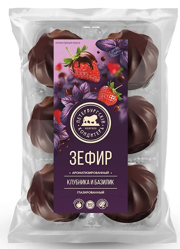 "PETERBURZHSKIY KONDITER" ZEPHYR W/STRAWBERRY & BASIL IN GLAZE 390GR