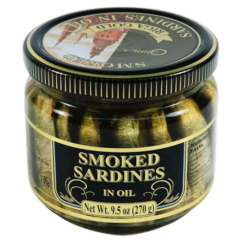 SMOKED SARDINES IN OIL 250G GLASS RIGA GOLD