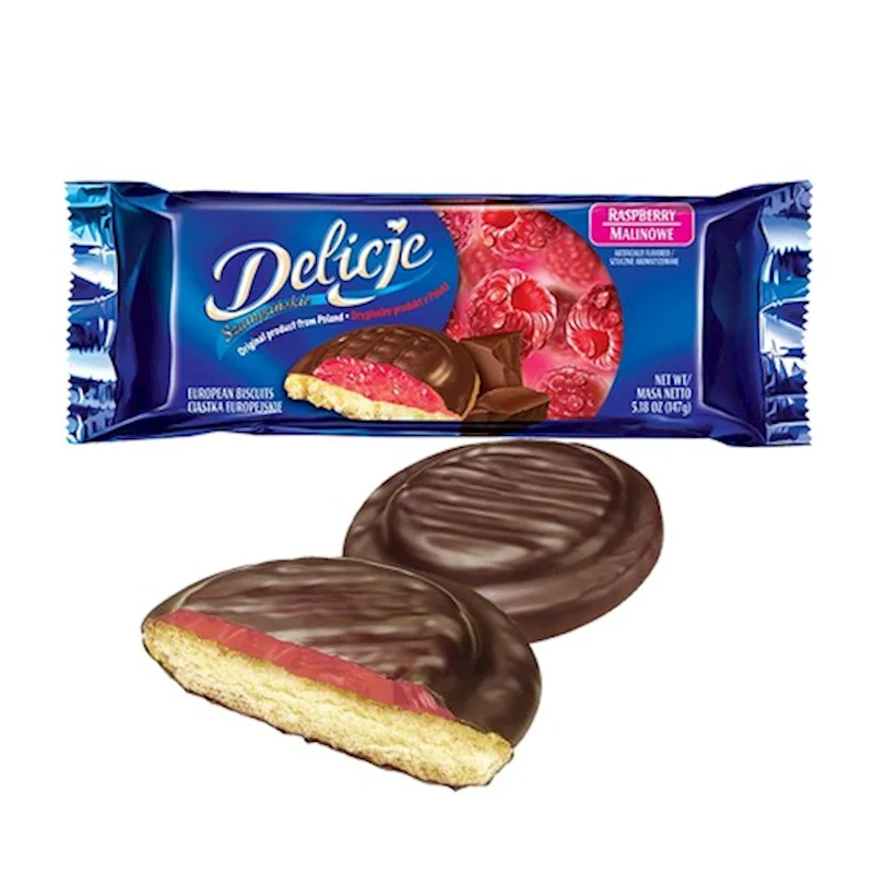 DELICJE BISCUIT (CHOCO GLAZED) COOKIES W/RASPBERRY 147GR