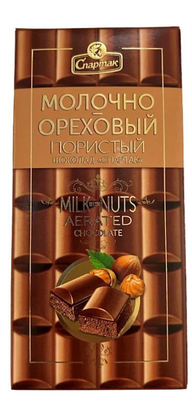 AERATED CHOCOLATE BAR MILK W/NUT 70G SPARTAK