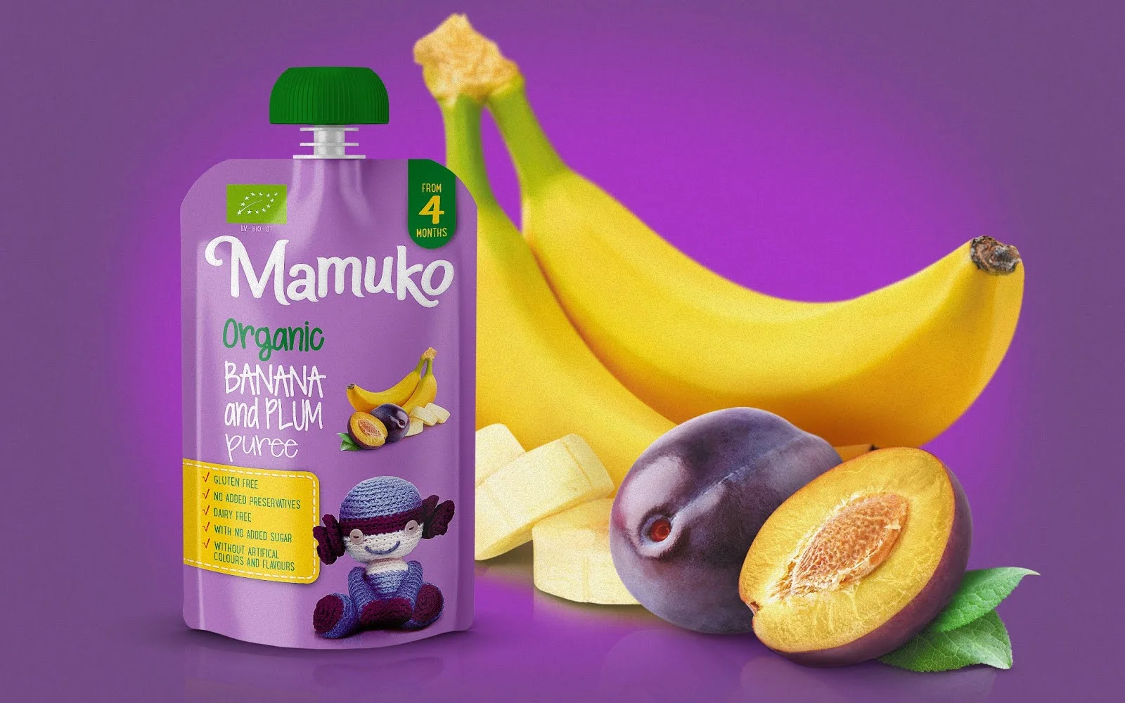 ORGANIC BANANA AND PLUM PUREE 100G 4+ MAMUKO