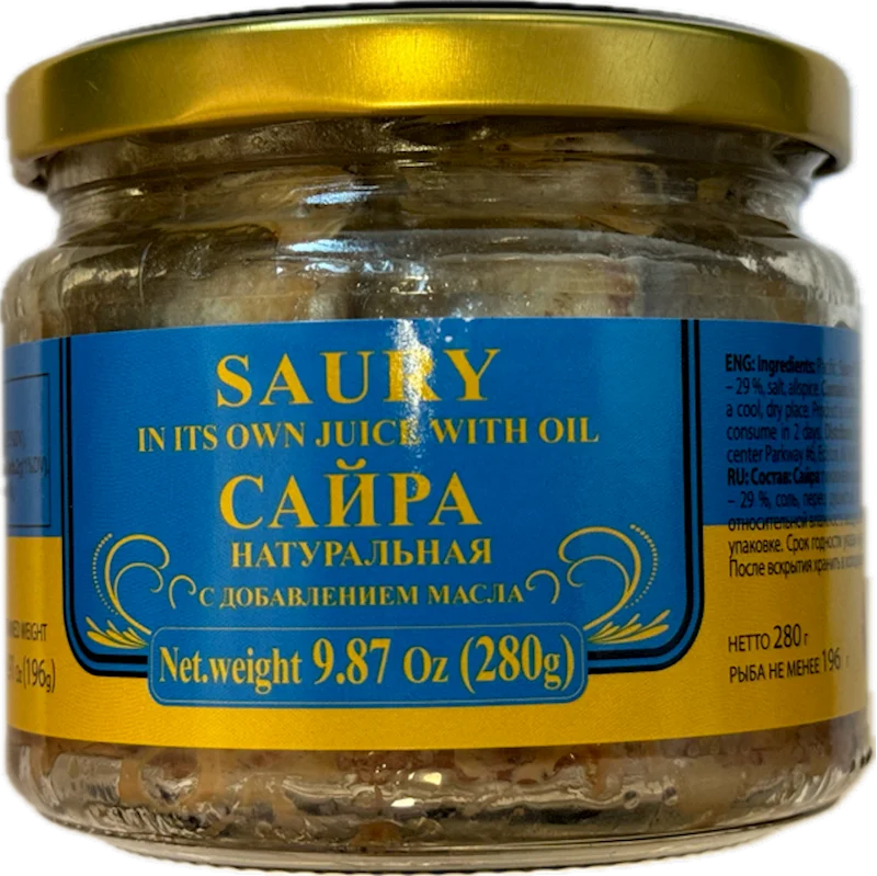 SAURA IN OWN JUICE W/OIL 280G GLASS RIGA GOLD