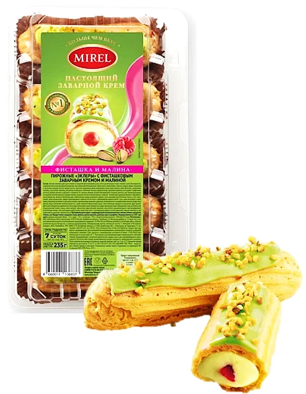 MIREL ECLAIR WITH PISTACHIO CREAM AND RASPBERRY 235G