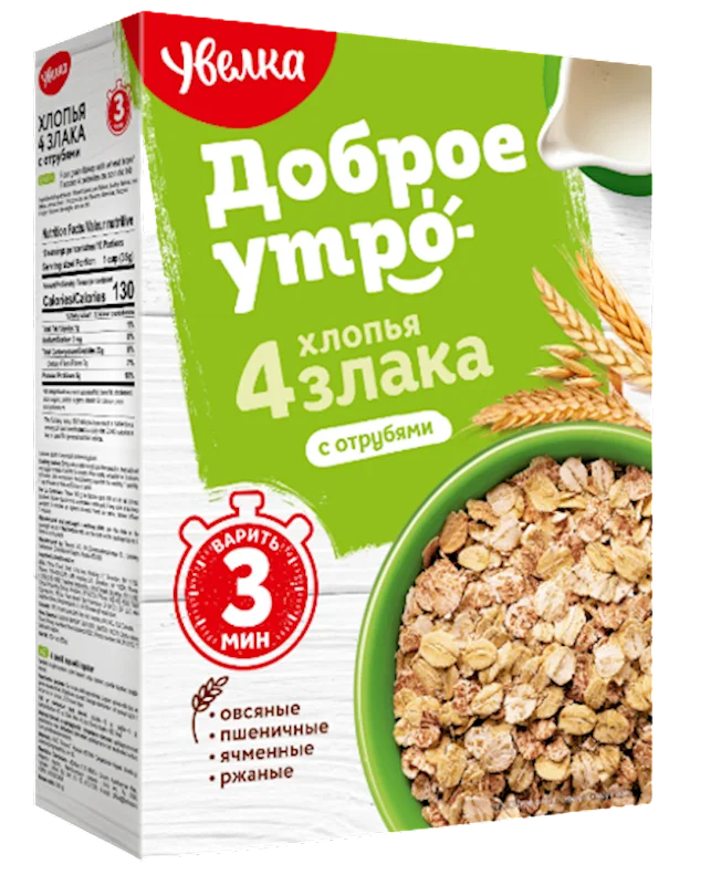 "UVELKA" 4 GRAINS FLAKES WITH BRAN 350G
